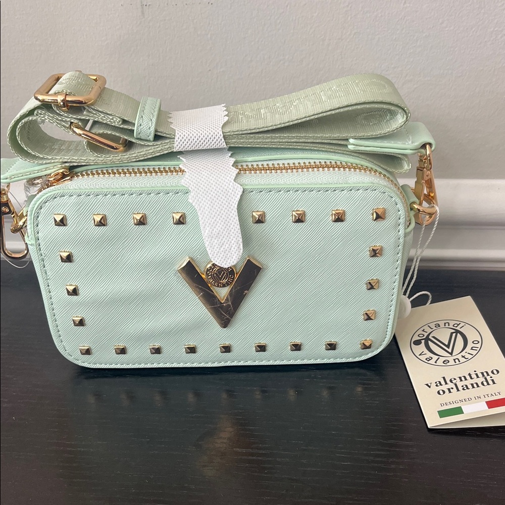 Valentino Orlandi Mint Crossbody Bag with Gold Details